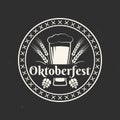 Oktoberfest logo, label or icon. Beer fest round badge with glass, wheat and malt. German, Bavarian October festival design Royalty Free Stock Photo